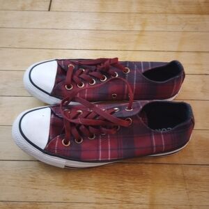 Converse All Star Burgundy Maroon Plaid Low Top Sneakers Women Size 8
